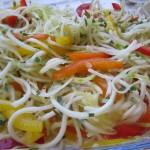 Spiralised zucchini with rainbow capsicums 